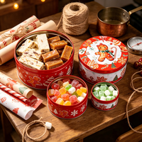 Lot de 3 boîtes rondes en métal de Noël, qualité alimentaire, pour biscuits, bonbons et emballages cadeaux de fêtes