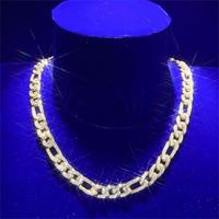 Fábrica de joyería para hombres, alta calidad, gota de plata sólida, Diamantes de moissanita, cadena Figaro de 10mm Hiphop