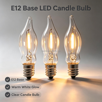 Ampoule LED E12, C18, Ampoule à filament en verre transparent en forme de flamme, 120V, Lumière blanc chaud, Ampoule décorative pour suspension
