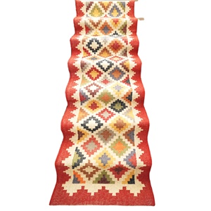 Tapis de couloir en laine et jute Kilim vintage indien pour salon, tapis Dhurrie décoratif vintage tissé à la main, tissé sur métier à tisser manuel - Product Image 3