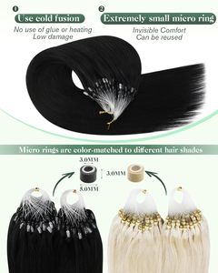 Extensions de <span class=keywords><strong>cheveux</strong></span> Micro Link Micro-loop à pointe plate, lisses, qualité 10A, <span class=keywords><strong>noir</strong></span> jais, perles minuscules assorties, 50g - Product Image 3