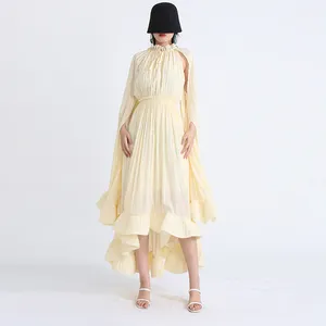TWOTWINSTYLE Summer Trendy V-Neck Ruffled Casual Dress Lady Elegant Long Dresses Women