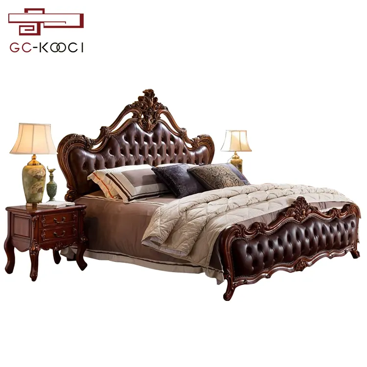 Burgundy Royal Antique solid wood bed carved with fine hollow process in American style