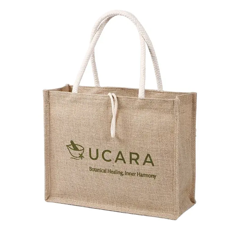 Eco friendly custom design jute tote bag wholesale burlap grocery bag for supermarket with button