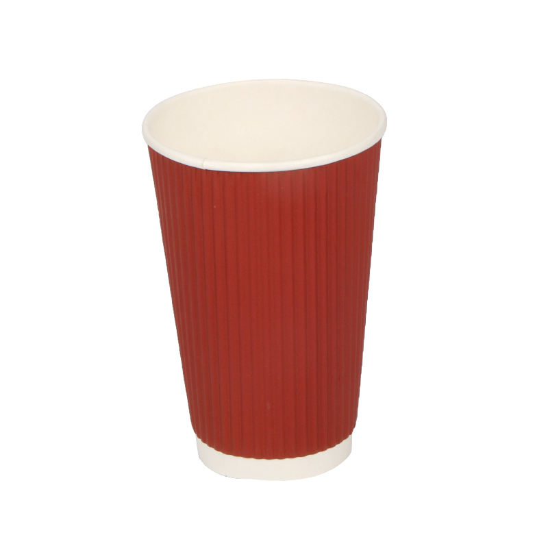 Red ripple wall 16oz coffee paper cup with cover in stock