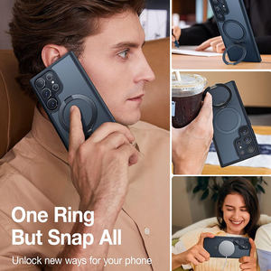 Coque de téléphone magnétique avec support d'anneau pour <span class=keywords><strong>Samsung</strong></span> Galaxy S24 Ultra Plus Coque arrière translucide et mate avec porte-anneau - Product Image 2