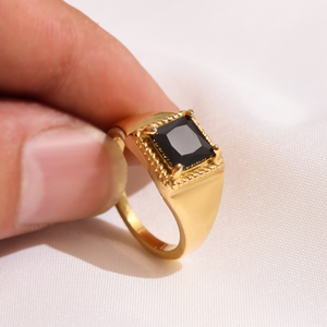 Dainty – bague de déclaration en acier inoxydable plaqué or 18k <span class=keywords><strong>pour</strong></span> femmes et hommes, bague de luxe en zircone cubique, bague de promesse en pierre précieuse - Product Image 5