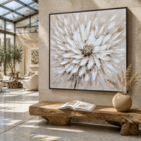 Peintures murales abstraites modernes de grande taille à fleurs blanches avec texture dorée pour la décoration du salon - Vente flash