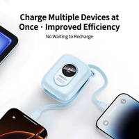 Power Bank 10000mAh Kabel Terintegrasi USB/Type-C Pengisian Cepat Portabel 22.5W Layar Digital Plastik 2-in-1 Pengisi Daya Cepat Lithium