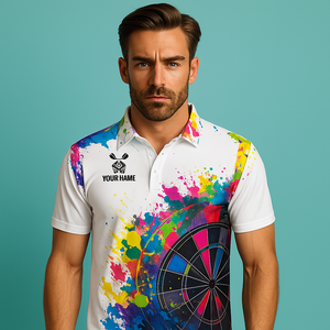 Dry Fit Sports Rendimiento ligero Textura Manga corta 80% Poliéster 20% Spandex Dardos hechos a medida Polo Camiseta para hombres - Product Image 1