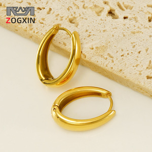 Oval Hoop Earrings 18K Gold Stainless Steel Geometric Design Fashion Jewelry - Product Image 2