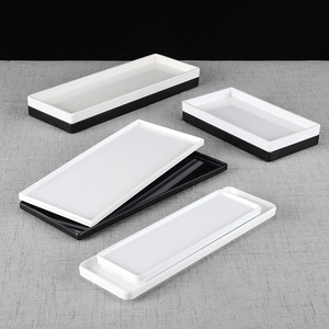 Bandeja rectangular de melamina, larga, estrecha, poco profunda, de plástico, plana, para servicio de café y té en hoteles. - Product Image 5