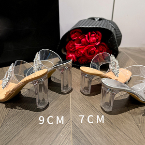 2025 Design Summer <b>Crystal</b> Hollow Sandals European and American slippers High Heels square Toe Women's Shoes - Product Image 3