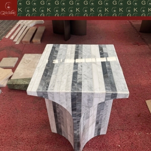Table d'appoint de salon GOLDKING, blanc, gris, noir, marbre rayé, piétement en arche, OEM ODM, sur mesure, directement de l'usine - Product Image 6