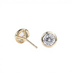 Boucles d'oreilles clous en or massif 9K 10K 14K 18K avec diamant de laboratoire rond serti clos, style minimaliste, solitaire de mariée, bijoux unisexe - Product Image 3