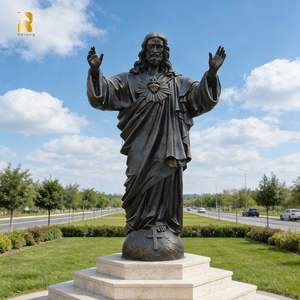 Escultura de Jesús de Bronce Grande Estilo Religioso de RELONG, con Manos Abiertas, para Decoración de Exteriores RLJWBS-7161, Sagrado Corazón - Product Image 1