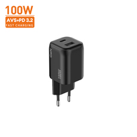 Chargeur de voyage rapide 100W GaN USB-C USB-A PD 3.0 PD 3.2 AVS QC 3.0 Approuvé CE FCC KC ROHS pour les voyages pour Samsung