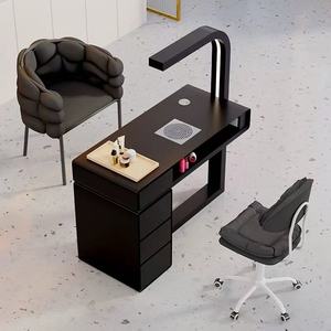 Table et chaise de salon de manucure noires pour une personne, très demandées, table professionnelle avec aspirateur. - Product Image 1