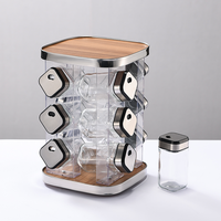Ensemble de 12 pots à épices rotatifs de luxe, tour en verre avec base rotative à 360°, bouteilles en verre, couvercles à débit réglable, hermétiques, écologiques