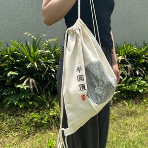 Promotional Environmentally Friendly Cotton <b>Backpack</b> Black Color Canvas <b>Drawstring</b> Bag Large Capacity <b>Backpack</b> for Travel Sport - Product Image 3