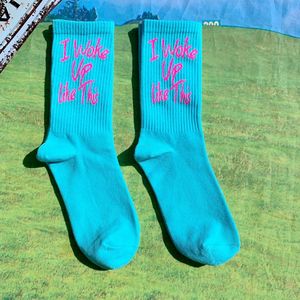 Nouvel arrivage de lettres à la mode je me suis réveillé comme ça hommes chaussettes tubulaires coton tricoté Skateboard femmes chaussettes - Product Image 5