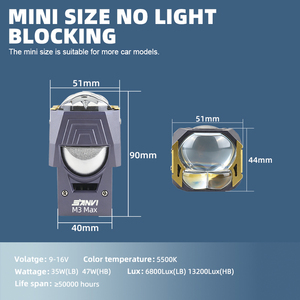 ซันวี 1.6 นิ้ว M3 แม็กซ์ 12V โมดูลโปรเจคเตอร์เลนส์ LED ความสว่างสูงพิเศษ 5500K สำหรับดัดแปลงไฟหน้ารถยนต์ - Product Image 3