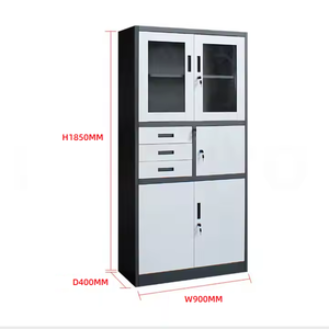 Gabinete archivador de acero con puerta de vidrio LAKSHYO, gabinete de almacenamiento de Metal, 3 cajones, archivador de acero multifuncional - Product Image 2
