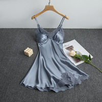 Vente en gros de deux pièces ensemble de vêtements de nuit pour femmes en satin de soie glacée costumes de nuit pour femmes en satin de soie nuisette de lune de miel sexy