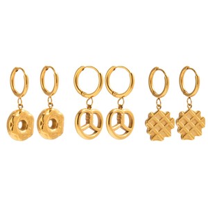 Pendientes de aro con forma de comida, de acero inoxidable, dorados, para mujer, joyería de moda, diseño geométrico, juego de pendientes ligeros - Product Image 5