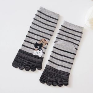 <span class=keywords><strong>Chaussettes</strong></span> mi-mollet à cinq doigts pour femmes, motif rayé de <span class=keywords><strong>chat</strong></span> de dessin animé - Product Image 5