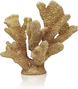 งานประติมากรรมปะการังเรซิ่นสีขาวทอง ตกแต่งบนโต๊ะ งานประติมากรรมปะการังกิ่งไม้เทียมเหมือนจริง สำหรับตกแต่งหน้าต่าง - Product Image 1