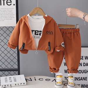 2026 New <strong>Male</strong> Baby Spring Autumn Sports Outdoor Cotton Cowboy Pattern Formal Clothing Children's Hooded Pocket Three-Piece Set - Product Image 3