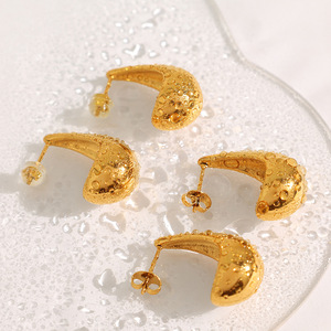 <b>Cuff</b> <b>Earrings</b> Gold Water Droplet Shape 18K Stainless Steel Hollow Women's Jewelry Trendy Fashion Accessory - Product Image 3