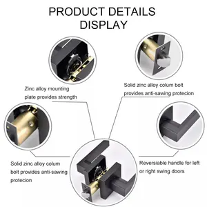 Tay Nắm Cửa Bên Trong Tay Nắm Cửa Màu Đen Mờ Hình Vuông Tay Nắm Cửa Bộ Khóa Thoát Hiểm Riêng Tư Mở Nhanh - Product Image 2