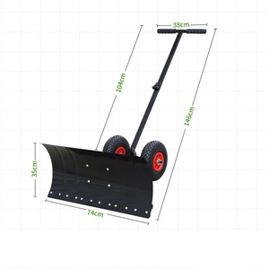 Pelle à neige à roues avec lame en métal orange/noir de 740 mm et poussoir à neige épaissi pour le déneigement - Product Image 4