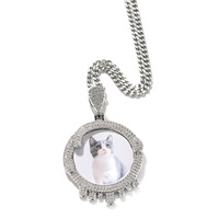 Collier Cadre Photo en Cuivre Doré Style Hip-hop avec Diamants Incrustés Goutte d'Eau et Bambou, Bijou Pendentif de Couple DIY de Luxe Léger et de Niche