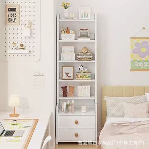 Wooden bookcase, floor-standing, large-capacity bedside storage cabinet with <b>drawers</b>, solid wood <b>small</b> rental room storage - Product Image 3