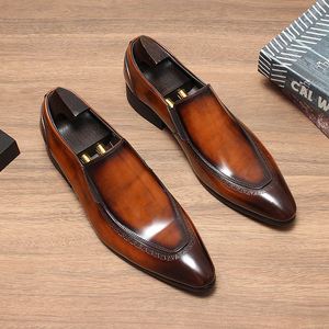 New Mens British Style <b>Pointed</b> Toe Slip-On Comfort Business Formal Genuine Leather Shoes with Breathability - Product Image 5