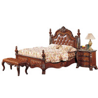Lit Queen en Bois Massif Américain avec Design Gravé et Fonctionnalités Détachables – Lit de Mariage de Luxe pour Chambre Principale