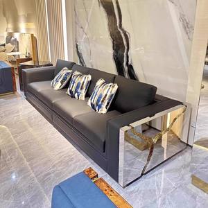 Canapé 3 places de luxe personnalisé haut de gamme pour villa royale, suite lounge, ensemble de canapés sectionnels <span class=keywords><strong>en</strong></span> <span class=keywords><strong>cuir</strong></span> véritable, meubles de <span class=keywords><strong>salon</strong></span> - Product Image 5