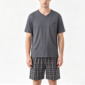 Conjunto <span class=keywords><strong>de</strong></span> Pijama Personalizado para Hombre, Camisón <span class=keywords><strong>de</strong></span> Manga Corta a Cuadros para Hombre Mayor, Ropa <span class=keywords><strong>de</strong></span> Dormir, Ropa <span class=keywords><strong>de</strong></span> Casa, Pijama <span class=keywords><strong>de</strong></span> 2 Piezas, Camisón para Hombre - Product Image 2