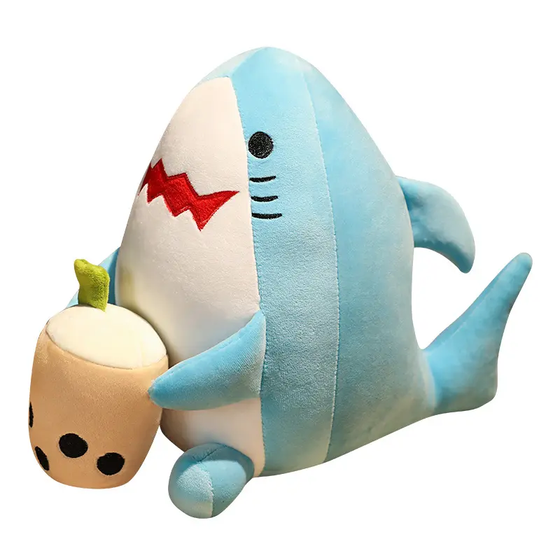 부드러운 귀여운 장난감 보바 컵 봉제 장난감 팬더 봉제 베개 상어 인형 동물 장난감 보바 봉제 인형