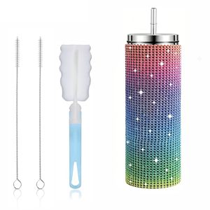 20oz 570ml stainless steel cup with lid With straw Diamond-encrusted <b>Glittering</b> Vacuum double wall stainless steel cup - Product Image 2
