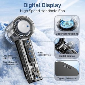 Portable LED Display Transparent Rechargeable Mini <b>Handheld</b> <b>Fan</b> High Speed Powerful USB Cooler 3000mAh Battery - Product Image 3