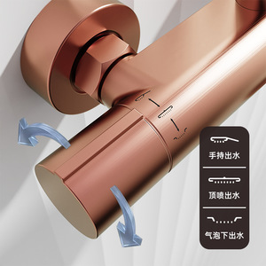 Jboyun Rose Gold <b>Shower</b> Set All Copper Pressure Boosting Rainfall With Handheld Dual Function For Bathroom - Product Image 2