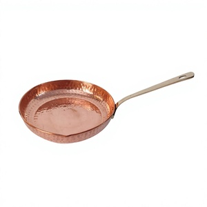 Copper Hammered Frying <b>Pan</b> With Stainless Steel Handle Round Vintage Design Durable For Gas And <b>Induction</b> Stoves - Product Image 1