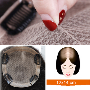 14x16cm シルクベース ファインバージンヨーロピアンレミーヘア トゥピー 女性用 シルクトップ 人毛ヘアピース ナチュラルブラック 人毛 - Product Image 5