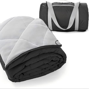 Custom Camping <b>Blanket</b> Fleece Waterproof Rectangular Outdoor Warm Quilted Design Black Solid Color Spring Autumn Use - Product Image 1