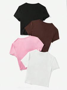 เสื้อยืดครอปคอกลมแขนสั้นทรงเข้ารูปเซ็กซี่สีสันตามสั่งสำหรับผู้หญิงขายส่งเสื้อผ้าลำลองฤดูร้อน - Product Image 6