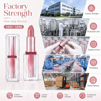 Rouge à lèvres de luxe à effet vague d'eau, tube transparent à paroi épaisse, dégradé or rose, végétalien, avec logo personnalisé, fournisseur OEM de maquillage en marque blanche